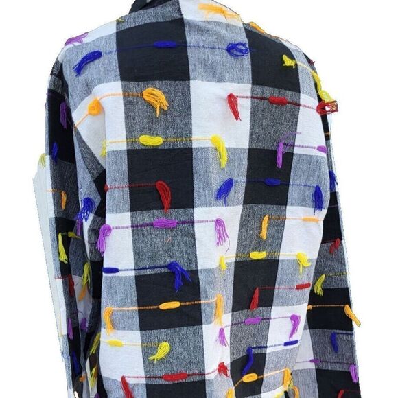 VTG 90s Lifestyle Checkered Colorful Jacket Coat Button Up Sz M 100% Cotton - Picture 7 of 11